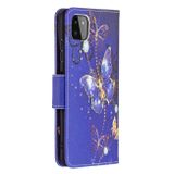 Peňaženkové kožené puzdro DRAWING na Samsung Galaxy A22 5G - Purple Butterflies