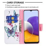 Peňaženkové kožené puzdro DRAWING na Samsung Galaxy A22 5G - Peach Blossom and Butterfly