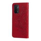 Peňaženkové kožené puzdro FLOWERS na Oppo A54 5G - Červená