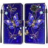 Peňaženkové kožené puzdro DRAWING na Xiaomi Redmi Note 9 - Blue Golden Chain Butterflies