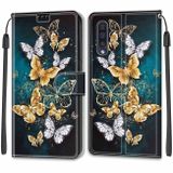 Peňaženkové 3D puzdro na Samsung Galaxy A50 –Gold Silver Flying Butterflies