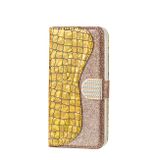 Peňaženkové Glitter puzdro CROCODILE na iPhone 13 Pro Max - Zlatá