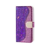 Peňaženkové Glitter puzdro CROCODILE na iPhone 13 Mini - Fialová