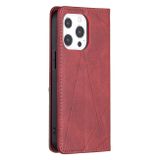 Peňaženkové kožené puzdro RHOMBUS na iPhone 13 Pro Max - Červená