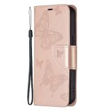 Peňaženkové kožené puzdro BUTTERFLIES na iPhone 13 - Ružovozlatá