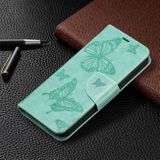 Peňaženkové kožené puzdro BUTTERFLIES na iPhone 13 Pro - Zelená