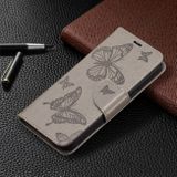 Peňaženkové kožené puzdro BUTTERFLIES na iPhone 13 Pro Max - Šedá