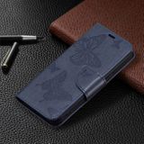 Peňaženkové kožené puzdro BUTTERFLIES na iPhone 13 Pro Max - Modrá
