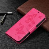 Peňaženkové kožené puzdro BUTTERFLIES na iPhone 13 Pro Max - Rose Red