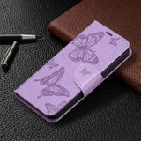 Peňaženkové kožené puzdro BUTTERFLIES na iPhone 13 Pro Max - Fialová