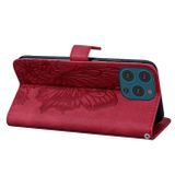 Peňaženkové kožené puzdro BUTTERFLIES na iPhone 13 Pro Max - Červená