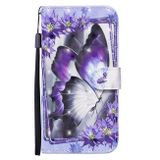 Peňaženkové 3D puzdro PAINTED na iPhone 13 Mini - Purple Flower Butterfly