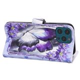 Peňaženkové 3D puzdro PAINTED na iPhone 13 Pro Max - Purple Flower Butterfly