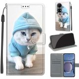 Peňaženkové kožené puzdro DRAWING na Huawei P50 - Blue Sweater White Cat