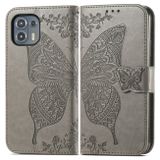Peňaženkové kožené puzdro Butterfly Love na Motorola Edge 20 Lite - Šedá