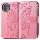 Peňaženkové kožené puzdro Butterfly Love na Motorola Edge 20 Lite - Ružová