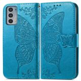 Peňaženkové kožené puzdro Butterfly Love na Motorola Edge 20 - Modrá