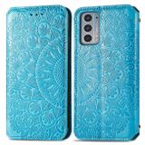 Peňaženkové kožené puzdro Blooming Mandala na Motorola Edge 20 - Modrá