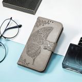 Peňaženkové kožené puzdro BUTTERFLY LOVE na Xiaomi Mi 11T / 11T Pro – Šedá