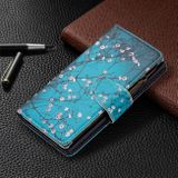 Peňaženkové kožené puzdro DRAWING na Samsung Galaxy S22 Ultra 5G - Plum Blossom