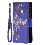 Peňaženkové kožené puzdro DRAWING na Samsung Galaxy S22 Ultra 5G - Purple Butterfly