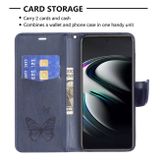 Peňaženkové kožené puzdro BUTTERFLIES na Samsung Galaxy S22 Ultra 5G - Modrá