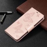 Peňaženkové kožené puzdro BUTTERFLIES na Samsung Galaxy S22 Plus 5G - Ružovozlatá