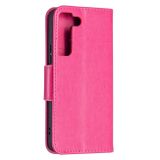 Peňaženkové kožené puzdro BUTTERFLIES na Samsung Galaxy S22 5G - Rose Red