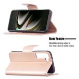 Peňaženkové kožené puzdro BUTTERFLIES na Samsung Galaxy S22 5G - Ružovozlatá