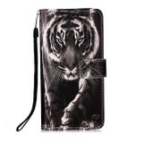 Peňaženkové kožené puzdro DRAWING na Samsung Galaxy S22 Ultra 5G - Black White Tiger