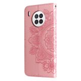 Peňaženkové kožené puzdro FLOWERS na Huawei Nova 8i - Ružovozlatá