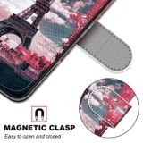 Peňaženkové kožené puzdro DRAWING na Samsung Galaxy S22 5G - Pink Flower Tower Bridge