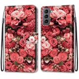 Peňaženkové kožené puzdro DRAWING na Samsung Galaxy S22 5G - Pink Rose Garden