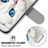 Peňaženkové kožené puzdro DRAWING na Samsung Galaxy S22 5G - White Kitten