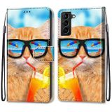 Peňaženkové kožené puzdro DRAWING na Samsung Galaxy S22 Plus 5G - Cat Drinking Soda