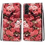 Peňaženkové kožené puzdro DRAWING na Samsung Galaxy S22 Plus 5G - Pink Rose Garden