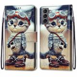 Peňaženkové kožené puzdro DRAWING na Samsung Galaxy S22 5G - Leather Shoes Cat