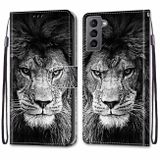 Peňaženkové kožené puzdro DRAWING na Samsung Galaxy S22 5G - Black and White Lion Head