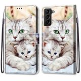Peňaženkové kožené puzdro DRAWING na Samsung Galaxy S22 Plus 5G - Big Cat Hugging Kitten