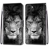 Peňaženkové kožené puzdro DRAWING na Samsung Galaxy S22 Plus 5G - Black and White Lion Head