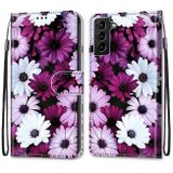 Peňaženkové kožené puzdro DRAWING na Samsung Galaxy S22 Plus 5G - Chrysanthemum Pink White Purple