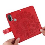 Peňaženkové kožené puzdro 7-petal Flowers na Motorola Moto E20 / E30 / E40 - Červená