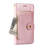 Peňaženkové kožené puzdro Zipper Bag na Motorola Moto E20 / E30 / E40 - Rose Gold