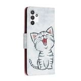 Peňaženkové kožené puzdro DRAWING na Samsung Galaxy A13 - Red Mouth Cat