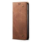 Peňaženkové kožené puzdro DENIM na Samsung Galaxy A04s – Hnedá