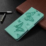Peňaženkové kožené puzdro Embossing Two Butterflies na Samsung Galaxy A71 - Zelená