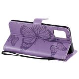 Peňaženkové kožené puzdro Pressed Printing Butterfly na Samsung Galaxy A51 fialová