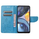 Peňaženkové kožené puzdro Butterfly Flower na Motorola Moto G22 - Modrá