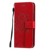 Peňaženkové kožené puzdroTree &amp; Cat Pattern na Samsung Galaxy A51 červená