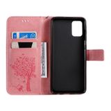 Peňaženkové kožené puzdro Tree &amp; Cat Pattern na Samsung Galaxy A71 - ružové